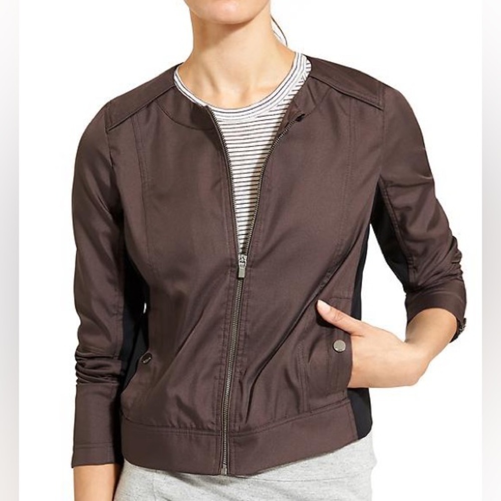 Athleta Moto Jacket Nylon Travel Jacket Brown/Black Size S